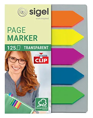 SIGEL HN611 Haftmarker Pfeile, Karte mit Klemmfunktion, 125 Mini-Streifen im Format 12 x 50 mm, 5 Farben