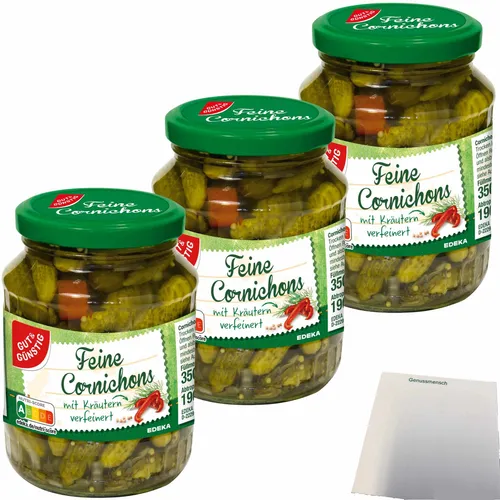 Gut&Günstig Cornichons mit Kräutern Gurkensortierung 3x190g ATG usy Block