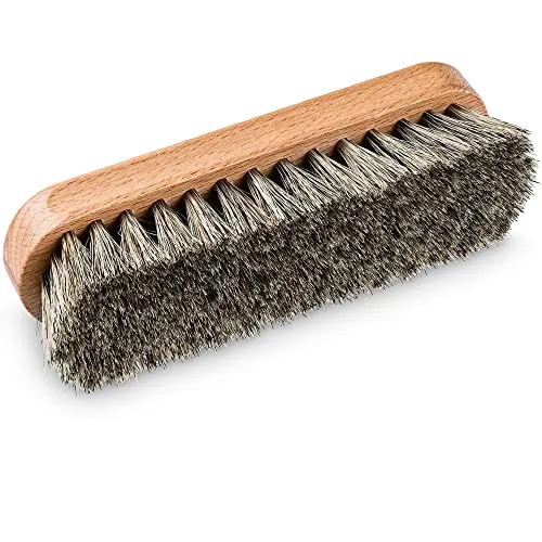 PREMYO Glanzbürste mit grauem Rosshaar - Schuhbürste mit Pferdehaar - Reinigung Polieren von Glattleder