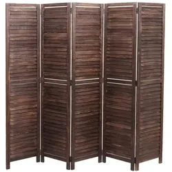 Paravent HWC-C30 - Shabby Vintage Raumteiler - Paravent aus massivem Paulowniaholz, ideal als Sichtschutz in Wohnzimmer oder Schlafzimmer. Mit 5 Paneelen in Fensterladenoptik, freistehend und modern im Design.