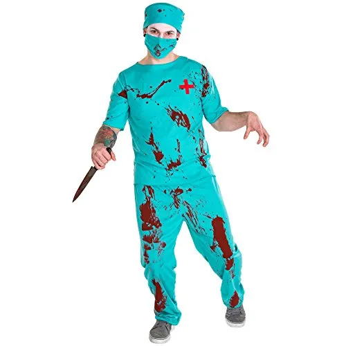 dressforfun tectake 4-TLG. Herrenkostüm Zombie Arzt Doktor Kostüm inkl. Oberteil, Hose, Mundschutz & OP Mütze (L | Nr. 300184)