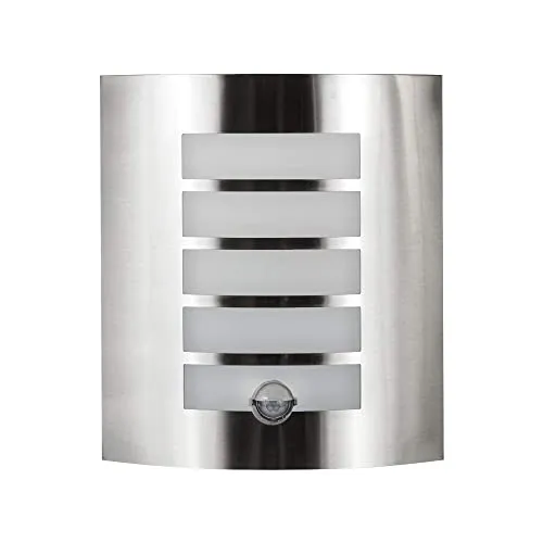 Kwazar Luminaire Halogen Wandlampe mit Bewegungsmelder - Edelstahl Außenlampe mit 180° Bewegungsmelder, ideal für Garten und Terrasse. Einstellbare Leuchtdauer und Dämmerungssensor für maximalen Komfort.