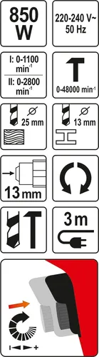 YATO 2-FACH BOHRHAMMER 850W - Leistungsstark und vielseitig - Bohrmaschinen, 850W Leistung für effizientes Arbeiten, ideal für DIY-Projekte und professionelle Anwendungen.