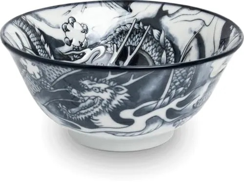 Japan-Bowls ASIATICA | Ramen Bowl Porzellan-Schalen 15 cm | Hochwertige asiatische Schüssel für Reis, Nudeln, Tapas, Udon, Müsli - Suppen-Schale mit japanischen Designs (Drachengott – Grüner Sturm)