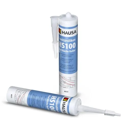 Hausa Silikon HS100, Sanitär Silikon HS100, Kartusche 310 ml, (Dichtmasse Fuge, 2-tlg., Verfugen Bad Dusche Küche acetatvernetzend), antischimmel Sanitär Silikon zum Abdichten