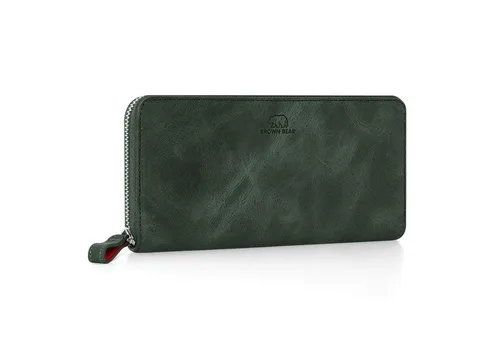 Brown Bear Geldbörse Conny - Echtleder mit RFID-Schutz & 13 Kartenfächern in Oliv - Geldbörse aus hochwertigem Echtleder mit umlaufendem Reißverschluss, bietet 13 Kartenfächer und RFID-Schutz für maximale Sicherheit – ideal für stilvolle Frauen.