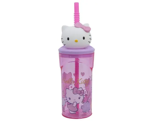 Hello Kitty Trinkflasche Trinkbecher – 3D Kinderbecher & Strohhalm-Tumbler 360 ml
