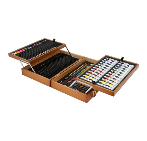 ECD Germany 127-Teiliges Malset mit Holzkoffer - Schreibutensilien – Hochwertiger Malkoffer für Kinder mit professionellen Acryl- und Aquarellfarben, ideal für kreative Entfaltung und als perfektes Geschenk.