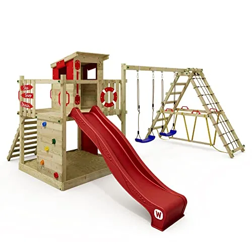 Wickey Spielturm Smart Surf – Abenteuer-Stelzenhaus mit Schaukel & Rutsche - Schaukeln, klettern und rutschen – der perfekte Spielturm für kleine Abenteurer! Mit 10 Jahren Garantie* auf alle Holzelemente, kesseldruckimprägniert und extrem witterungsbeständig.