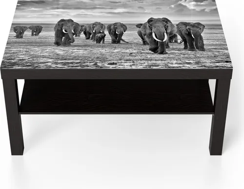 DEQORI Couchtisch 90x55 cm Schwarz 'Elefantenmarsch'