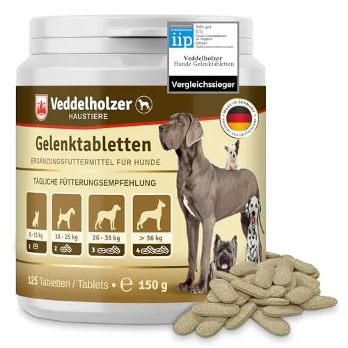 Veddelholzer VERGLEICHSSIEGER 2024 Gelenktabletten für Hunde - Gelenk- & Knochenschutz für Hunde, ausgezeichnete Mischung aus Glucosamin, Grünlippmuschel und natürlichen Nährstoffen für gesunde Gelenke und glückliche Hunde.