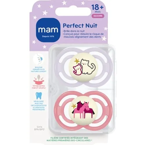 MAM Perfect Night Schnuller Tiere – 18+ Monate – Silikon – 2 Stück