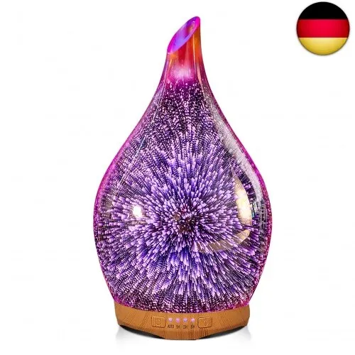 Porseme 280ml Aroma Diffuser Luftbefeuchter,Handgeblasen 3D Ultraschall Luftbefeuchter Leise 7 Farbwechselnde LEDs,Cool Mist,Mit Timer,Raumbefeuchter BPA Frei Dekoration für Wohnung Yoga SPA