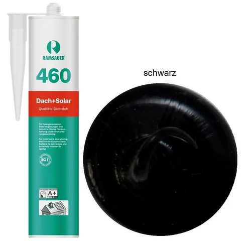 Ramsauer Dichtstoff Ramsauer 460 Dach und Solar Silikon Dichtstoff 310ml Kartusche schwarz, gebrauchsfertig, Auch geeignet für Solarverglasungen.