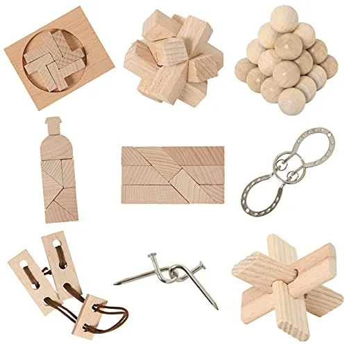 Bartl 111021 9 beliebte Knobelspiele aus Holz und Metall Sortiert im Spar-Knobel-Pack für Erwachsene und Kinder