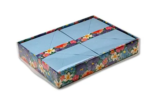 Rheita Blaues Briefpapier in Box mit Blumen-Motiv, 25 Blatt und und Umschläge