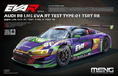 Meng Model Audi R8 LMS EVA RT TEST TYPE-01 TSRT 1:24 - Modellbausatz für den Audi R8 LMS im Maßstab 1:24, ideal für Modellbau-Enthusiasten. Erforderlich: Plastikkleber, nicht im Lieferumfang enthalten.