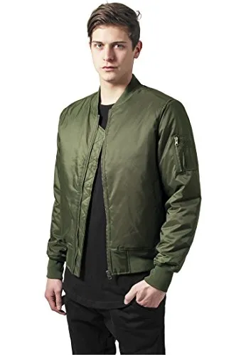 Urban Classics TB861 Herren Jacke - Basic Bomber Jacket in Oliv, Gr. XX-Large - Modische Bomberjacke mit praktischem Zipper am Arm und stylishem Design. Hergestellt aus 100% Polyester für langlebigen Tragekomfort und Flexibilität. Ideal für jeden Anlass.