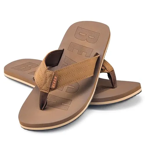 Flip-On Herren Zehentrenner | Flip | Badelatschen | Strandschuhe | Zehenstegpantolette | ZT3, Farbe:Khaki, Gr.:43 / UK 9