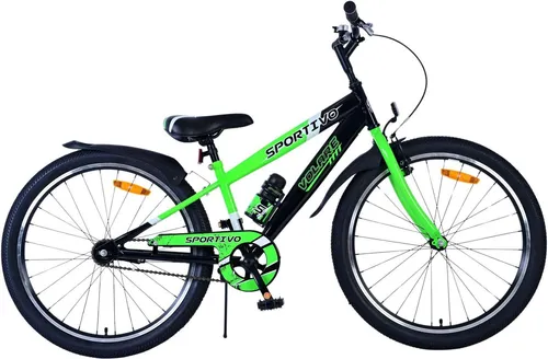 Volare Kinderfahrrad Sportivo - 24 Zoll für Jungen in Schwarz und Grün - Robustes Kinderfahrrad mit Hand- und Rücktrittbremse, ideal für sichere Fahrten ab 8 Jahren. Perfekt für Abenteuer im Freien!