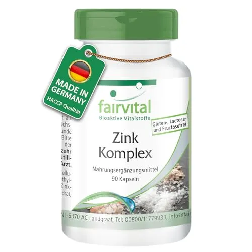 Fairvital | Zink Komplex 25mg - 90 Kapseln Zinkpicolinat, Zinkcitrat und Zinkbisglycinat hochdosiert - vegan - Made in Germany