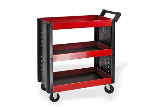 DEMA Werkstattwagen Trio - Robuster 3-Etagen Werkzeugwagen aus Ganzstahl mit rutschhemmenden Matten und integriertem Lochwandsystem – ideal für Werkstätten und Heimwerker.