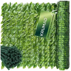 KRUMAD Künstlicher Efeu Hecke Sichtschutz 300 x 50cm Sichtschutz Balkon und Garten Efeu Künstlich UV-beständig Wetterfest inkl. 100 Kabelbinder - dunkelgrün