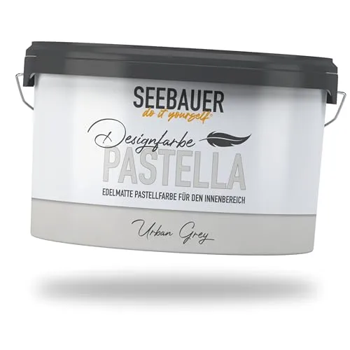SEEBAUER diy Pastellfarbe PASTELLA Grau 2,5L (Urban Grey) Edelmatte Wandfarbe Grau Beige - Innenfarbe sehr hohe Deckkraft - Matt, Abwaschbar und Tropffrei