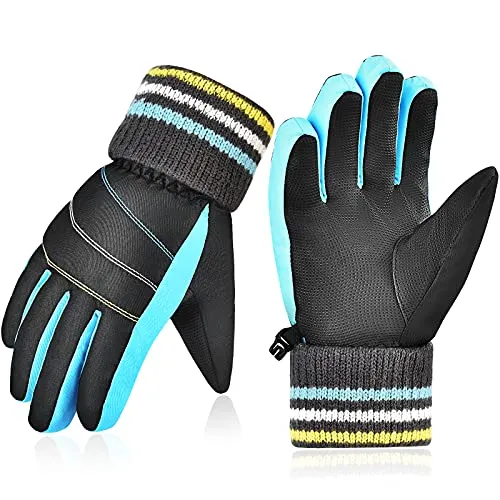 Wasserdicht Winterhandschuhe Kinder Handschuhe Skihandschuhe -Fleece Langen Ärmeln Warme Schneehandschuhe Full Finger Anti-Rutsch Winddicht Fahrradhandschuhe for Junge Mädch for Outdoor Sport Ski
