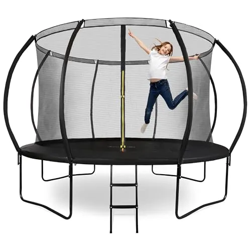 HyperMotion Gartentrampolin mit Leiter und Innennetz - Trampolin für sicheres Springen, mit maximalem Benutzergewicht von 150 kg und ideal für Kinder ab 3 Jahren, Sicherheitsnetz und Leiter inklusive.