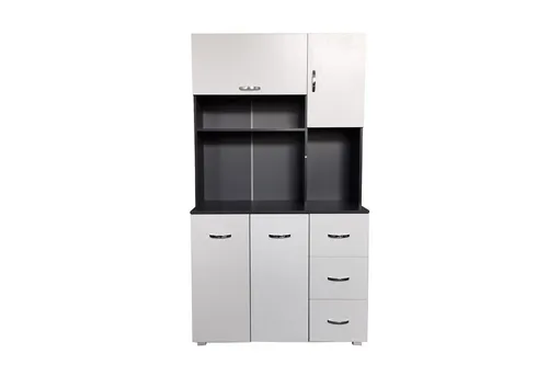 HTI-Line Hochschrank Küchenschrank Blanca - Hochschrank mit 7 Fächern, 3 Schubladen und 4 Türen, ideal für eine platzsparende und stilvolle Küchenorganisation in Grau Weiß.