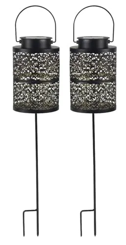 Lunartec Solar Teelicht: 2er-Set Metall-Solar-Laternen stehend, hängend & mit Erdspieß, IP44 (Solarwindlicht, Orientalische Laterne, Tischleuchte Batterie)
