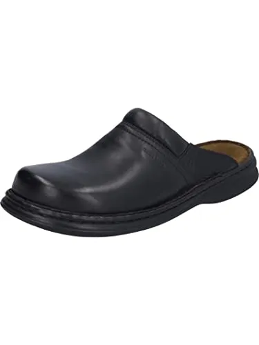 JOSEF SEIBEL Max | Herren Clogs in Schwarz - Bequeme Hausschuhe von Josef Seibel, gefertigt aus hochwertigem Glattleder. Der praktische Gummizug sorgt für schnellen Einstieg und höchsten Tragekomfort – ideal für drinnen und draußen!