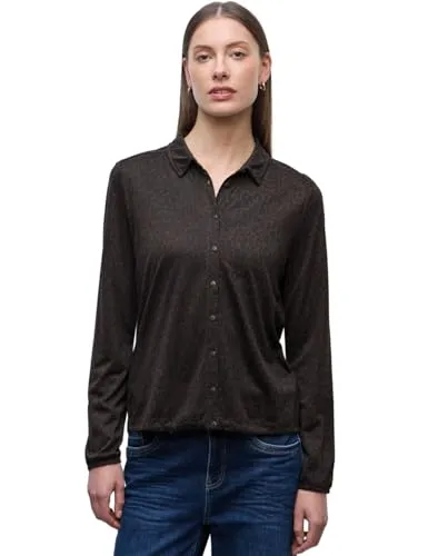 Street One Damen Leo-Shirt mit Hemdkragen, Darkest Brown, Größe 38 - Stylisches Jerseyshirt für Damen mit Hemdkragen und elastischen Bündchen, ideal für einen lässigen Look. Perfekt für jede Gelegenheit!