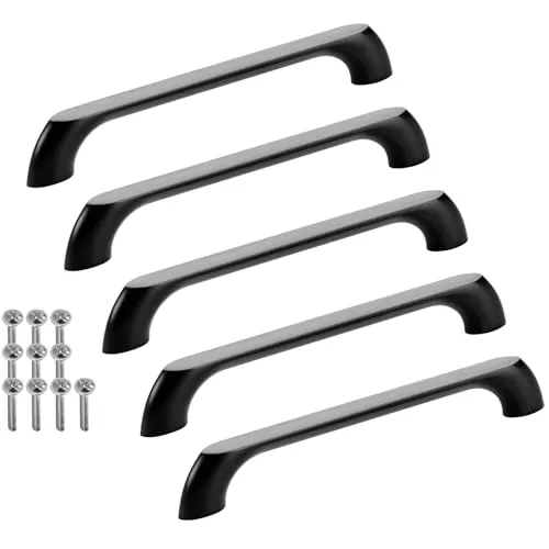 SOTECH 5 Stück Möbelgriffe BLACKLINE VII BA 160 mm schwarz matt (Länge 182 mm, Breite 11,5 mm, Höhe 27 mm) Design Alu Bügelgriff