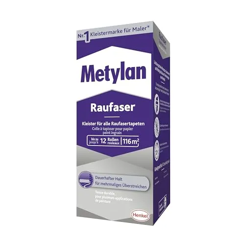 Metylan Raufaser Tapetenkleister 720g – Starker Kleber für Raufasertapeten - Der Metylan Raufaser Tapetenkleister bietet hohe Klebkraft und ist ideal für Raufasertapeten. Mit 720g für bis zu 12 Rollen einfach anzuwenden und korrigierbar, perfekt für Heimwerker und Profis.