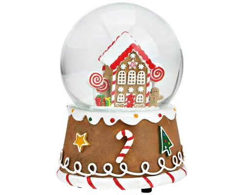 matches21 HOME & HOBBY Dekofigur Schneekugel in Lebkuchenfamilie-Optik als Musik Spieluhr 11x16 cm (1 St), Weihnachten Deko-Figur als Geschenkidee Tischdeko Weihnachtsdeko