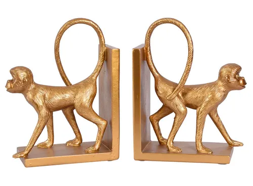 Zwei Buchstützen Monkey Gold Affe Buchständer Affenfiguren Tierfigur Dekofigur
