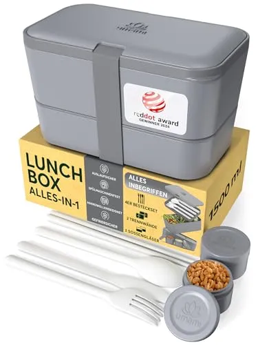 Umami Lunchbox Erwachsene - Auslaufsichere Bento Box mit Besteck - Bento Box für Erwachsene, ideal für Büro und Picknick. Auslaufsicheres Design mit Silikondichtung, inklusive 4 Besteck und Trennwänden für flexibles Meal Prep.