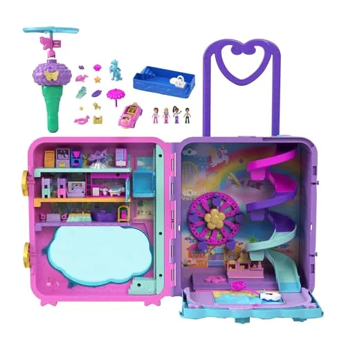 Polly Pocket Spielwelt Pollyville Urlaub im Rollkoffer - bunte Spielwelt für kreative Abenteuer, ideal für Kinder ab 4 Jahren