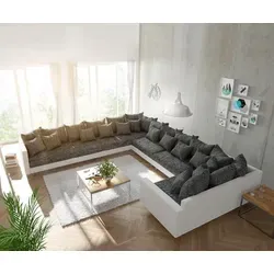 DELIFE Wohnlandschaft Clovis XXL Weiß Schwarz - Ecksofa mit modularem Konzept für individuelle Anpassungen, inklusive 32 Kissen für höchsten Komfort und entspannende Wohlfühlatmosphäre.