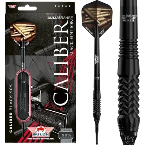 Bull's Caliber Black 90% Tungsten Softtip Dart - 20g | Bombenförmiges Barrel mit Dreieck-Griffmuster