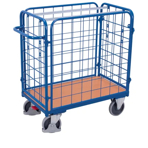 VARIOfit Paketwagen sw-800.220 - 500 kg Tragkraft - Robuster Paketwagen mit 4 Gitterwänden und einer Ladefläche von 1200 x 800 mm. Ideal für schwere Lasten, ausgestattet mit EasySTOP Zentralbremse für maximale Sicherheit beim Transport.