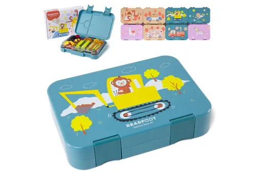 BEARFOOT Lunchbox Brotdose Kinder - Affe blau, modulare Bento Box - Lunchbox mit 6 Fächern, mikrowellen- und spülmaschinengeeignet, BPA-frei und ideal für kreative Mahlzeiten unterwegs.
