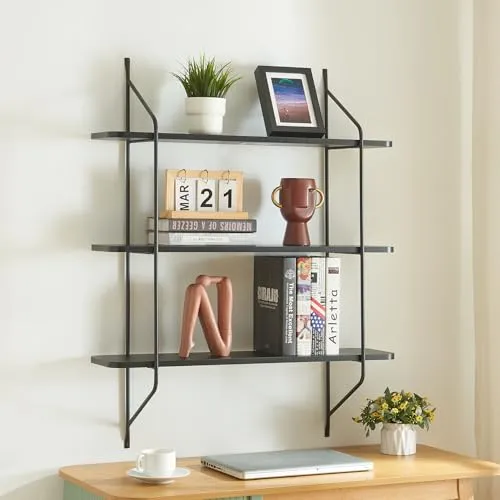 [en.casa] Wandregal Østfold – 3 Ablagen für stilvolle Aufbewahrung - Schweberegal mit 3 Ablagen, ideal für Deko und Bücher. Robuster Stahlrahmen sorgt für Stabilität und Langlebigkeit. Pflegeleichte Oberfläche für einfache Reinigung.