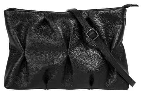 Umhängetasche CLUTY, Damen, Leder, schwarz, Made in Italy - Elegante Damen Umhängetasche aus echtem Leder im Knautsch-Look. Ideal für jeden Anlass mit abnehmbaren Schultergurt und zwei Trageoptionen. Perfekt für Portemonnaie, Smartphone und mehr!