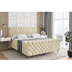 ALTDECOR Boxspringbett mit Stauraum und H3-Matratze, Beige - Das elegante Boxspringbett bietet zusätzlichen Stauraum durch zwei Bettkästen. Die 20 cm hohe H3-Matratze passt sich optimal an und sorgt für erholsame Nächte. Strapazierfähiger Polsterstoff für langlebigen Komfort.