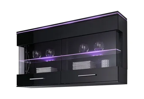 Höltkemeyer Hängeschrank Show 60 cm - Einbauküchen-Komponenten mit 4 Fächern und 2 Glaseinlegeböden, ideal für stilvolle Wandmontage in Ihrer Küche. Hochglänzende Front in schwarz für einen modernen Look.