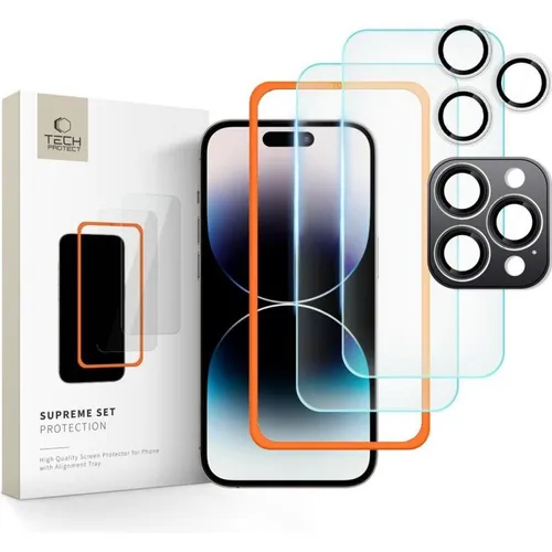 Tech-Protect Supreme Set Tempered Glass for iPhone 16 Pro Max - Transparent (3 pcs.) (3 Stk., Apple iPhone 16 Pro Max) (25451-0)
