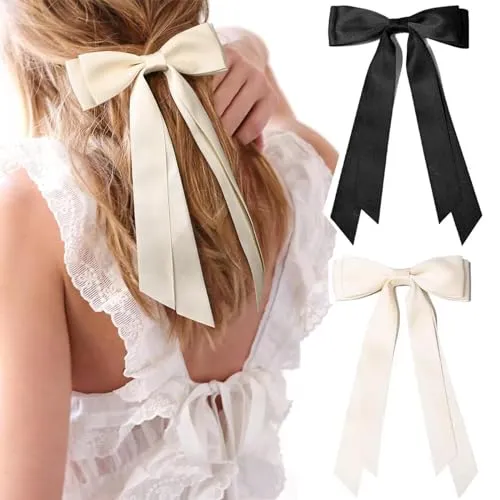 Stück Schleifen Haarspange, Haarspangen Schleife für Mädchen Frauen, Seidige Satin Haarschleife, Haar Schleifen mit Schleife, Haarschmuck, Hair Bow Haarspangen, Haarschmuck, Schwarz, Beige 2
